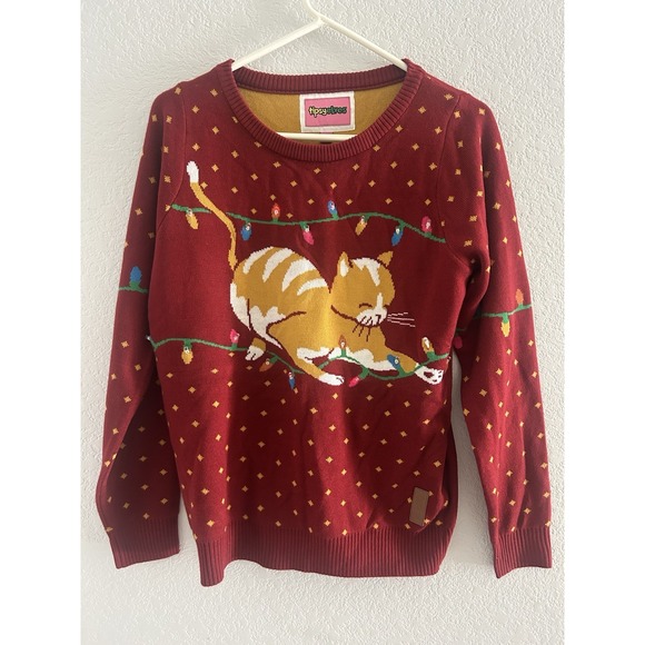 NEW Tipsy Elves Christmas Sweater Womens Small Red Cat-itude Light Up Pullover - Picture 1 of 5